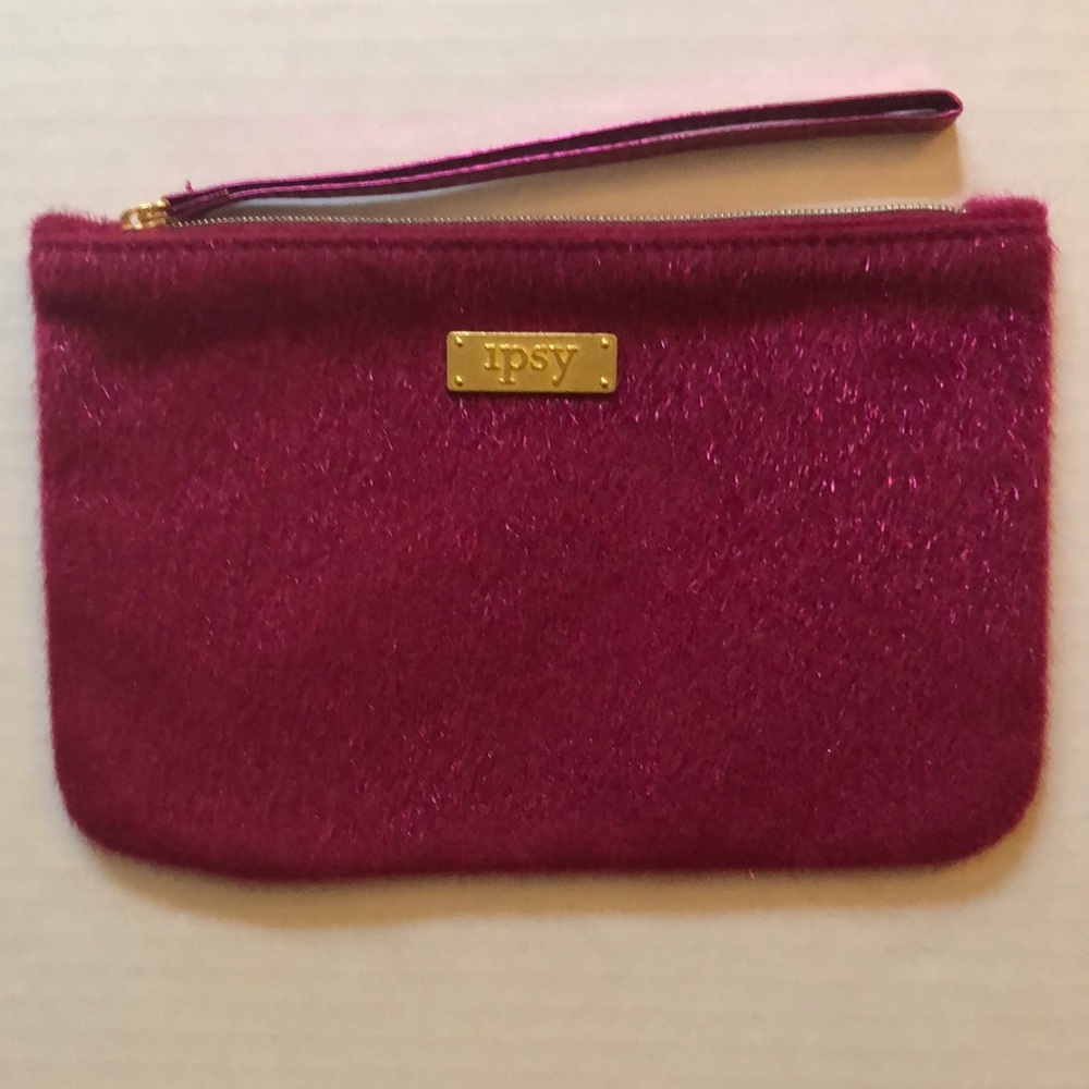 Ipsy pink sparkle fun fur makeup bag